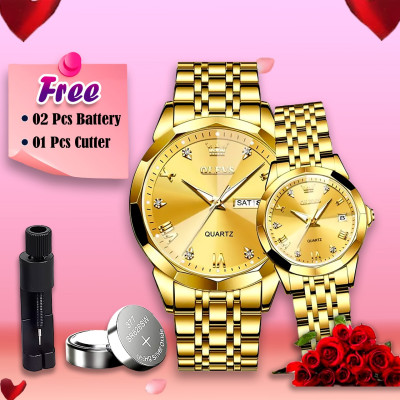 Olevs  Stainless Steel fashionable  Couple watches Full Golden